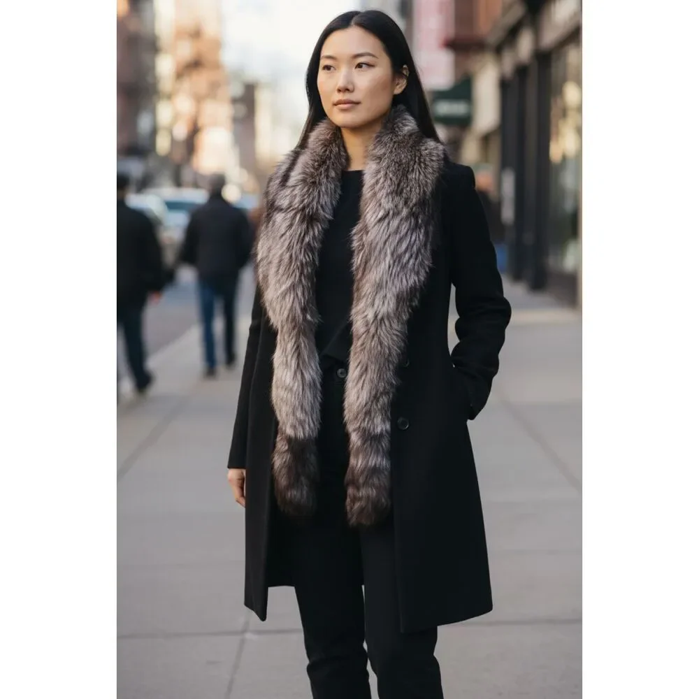 Genuine Silver Fox Fur Boa Collar Wrap Old Money Stole 86 Inches Full Length